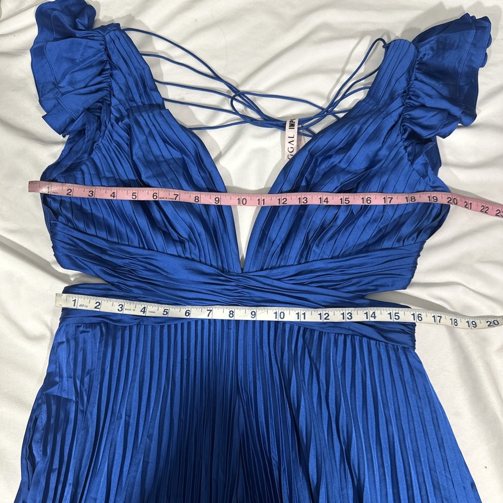 NWT IEENA Mac Duggal [ 12 ] 27361 Ruffe Cap Sleeve Cutout Pleated Jumpsuit S2046 - Picture 3 of 13